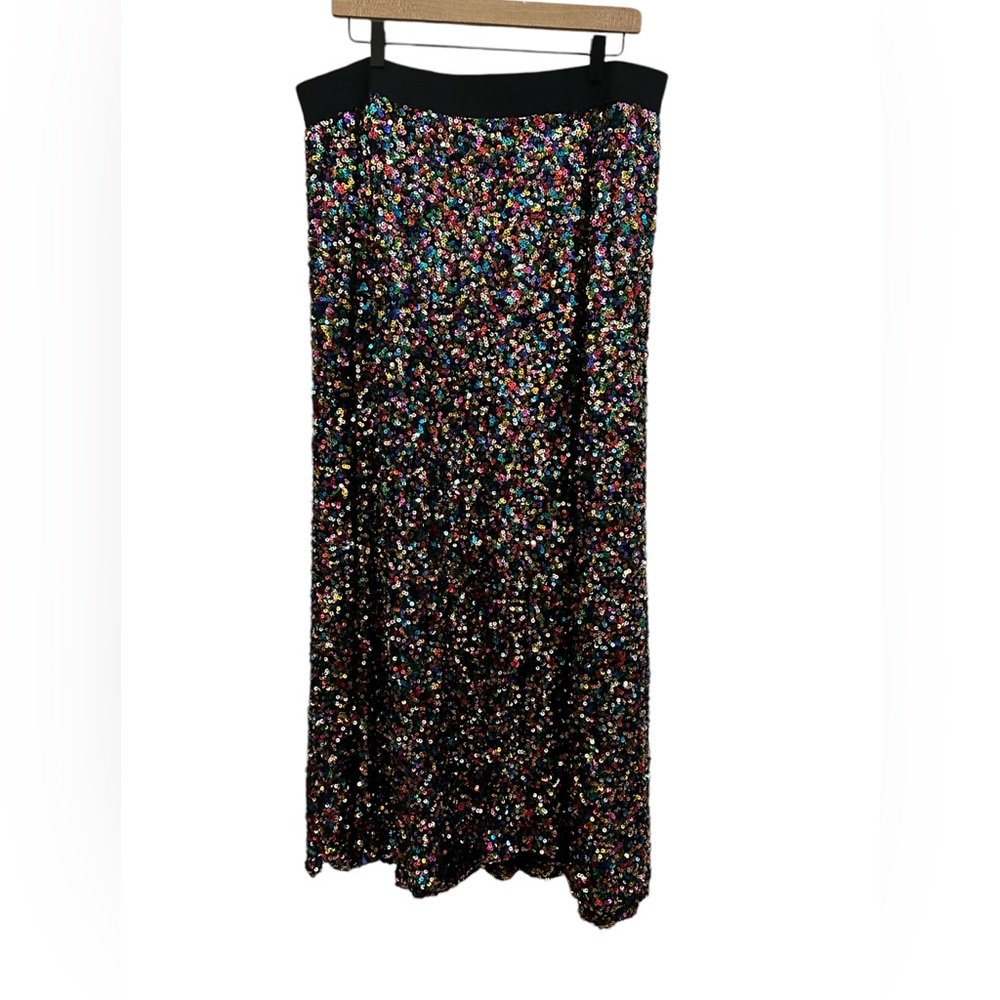 Piper and Scoot Rainbow Sequin Skirt Long Disco NWT‎ 3X Multicolor Glam